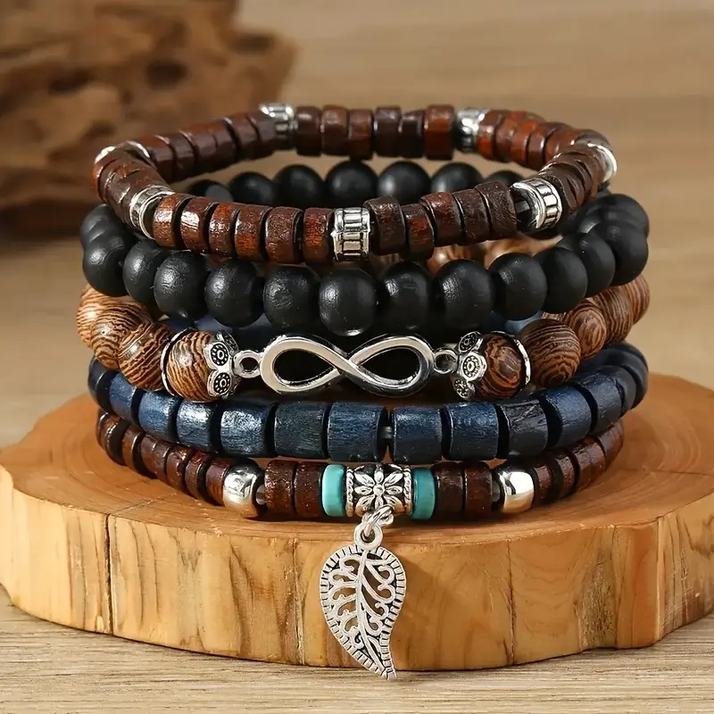 41PCS Natural Wood Elastic Bea - Bead Bracelet Men review and price