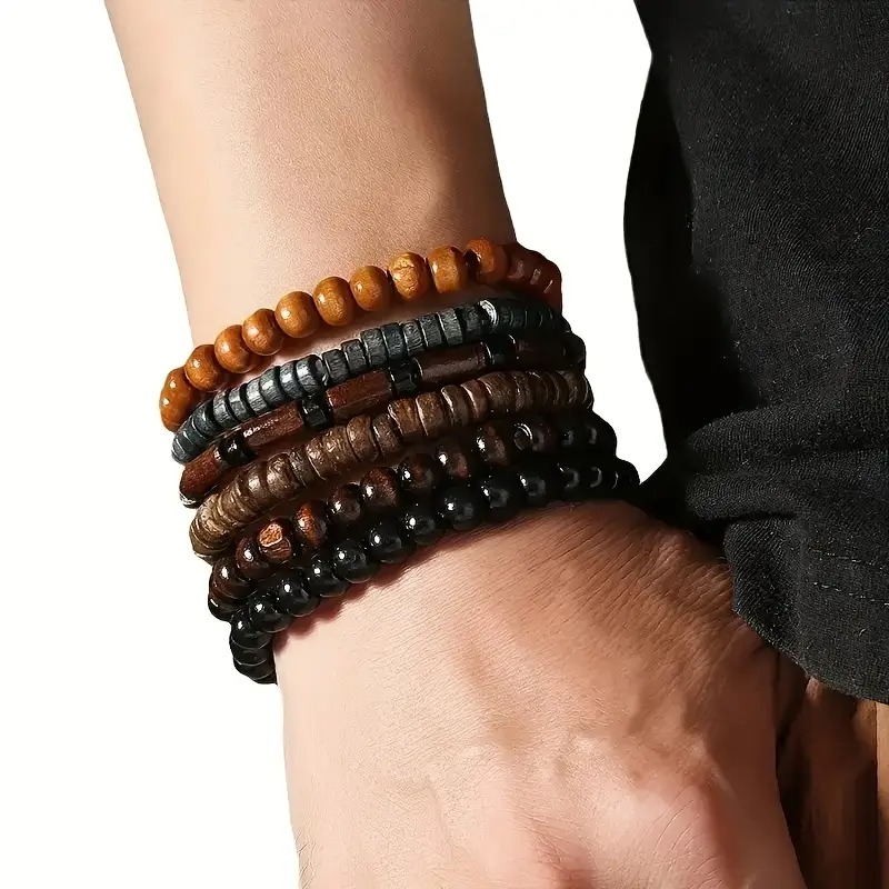 41PCS Natural Wood Elastic Bea - Bead Bracelet Men review and price